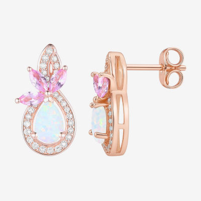 Womens Lab Created White Opal 14K Rose Gold Over Silver Pear Drop Earrings