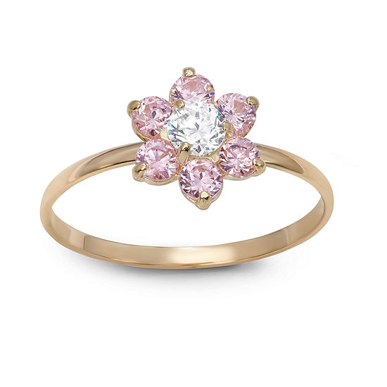 Flower-Shaped Girls 1/5 CT. T.W. Lab Created Pink Cubic Zirconia 14K Gold Flower Delicate Cocktail Ring