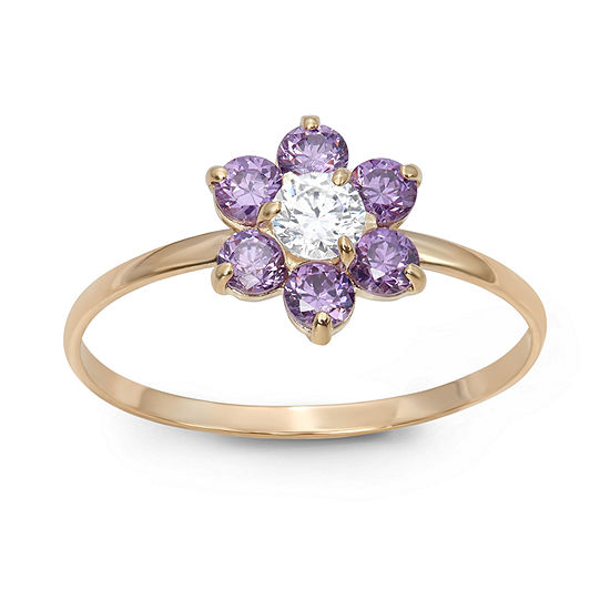 Girls 1/5 CT. T.W. Lab Created Purple Cubic Zirconia 14K Gold Flower Delicate Cocktail Ring