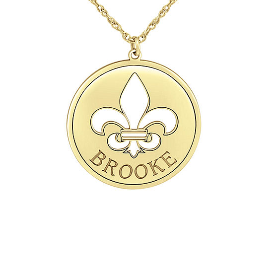 Personalized Womens 14K Gold Fleur De Lis Name Pendant Necklace
