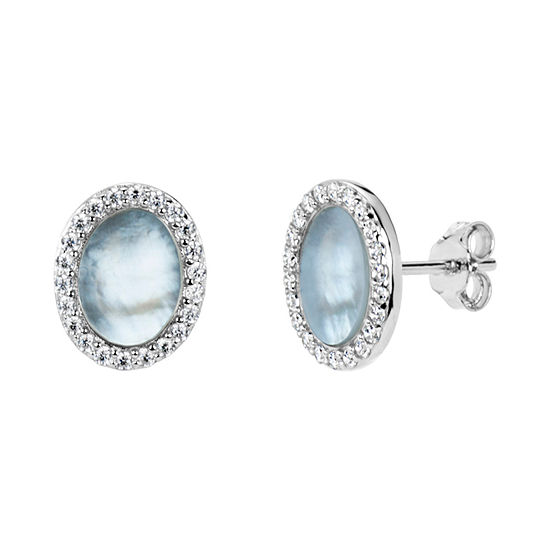White Mother Of Pearl Sterling Silver 11mm Oval Stud Earrings