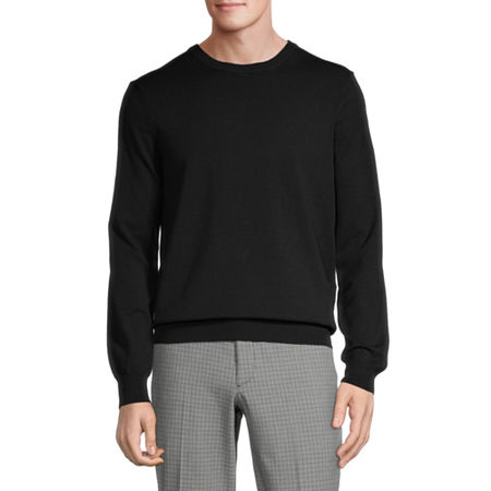 JF J.Ferrar Slim Mens Crew Neck Long Sleeve Pullover Sweater, Large , Black