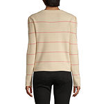 Liz Claiborne Womens Square Neck Long Sleeve Striped Pullover Sweater