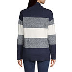 Liz Claiborne Womens Cowl Neck Long Sleeve Striped Pullover Sweater