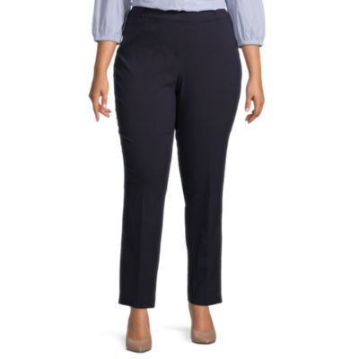 Liz Claiborne Plus Womens Amy Mid Rise Straight Pull-On Pants 