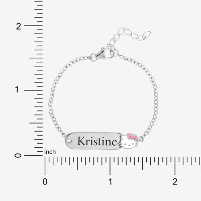 Sterling Silver 5 Inch Hollow Link Hello Kitty Id Bracelet