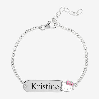 Sterling Silver 5 Inch Hollow Link Hello Kitty Id Bracelet