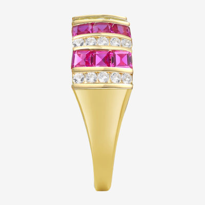 Womens Lab Created Red Ruby 14K Gold Over Silver Cocktail Ring