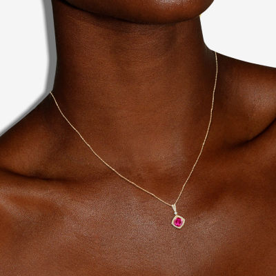 Womens Lab Created Red Ruby 14K Gold Over Silver Cushion Pendant Necklace
