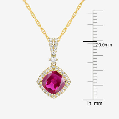 Womens Lab Created Red Ruby 14K Gold Over Silver Cushion Pendant Necklace