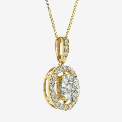 Womens 1/2 CT. T.W. Natural White Diamond 14K Gold Round Pendant Necklace