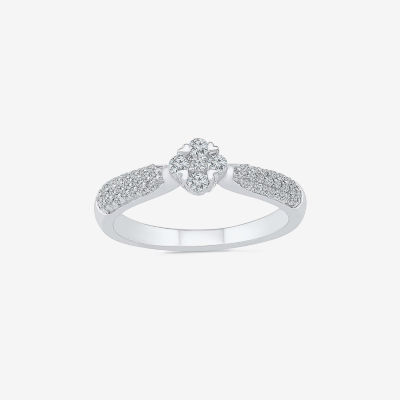 Promise My Love Womens 1/3 CT. T.W. Natural White Diamond Sterling Silver Round Side Stone Promise Ring