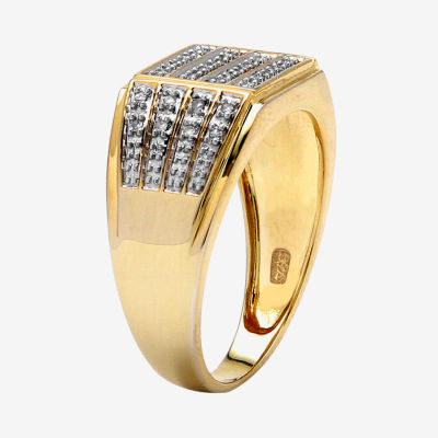 Mens 1/ CT. T.W. Natural White Diamond 18K Gold Over Silver Fashion Ring