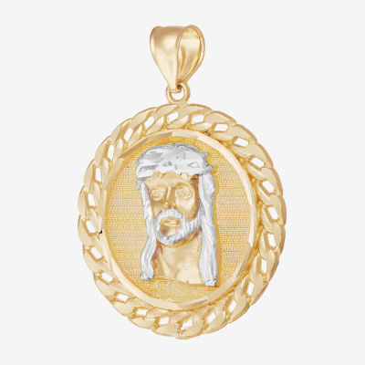 Jesus Head Mens 10K Gold Round Pendant