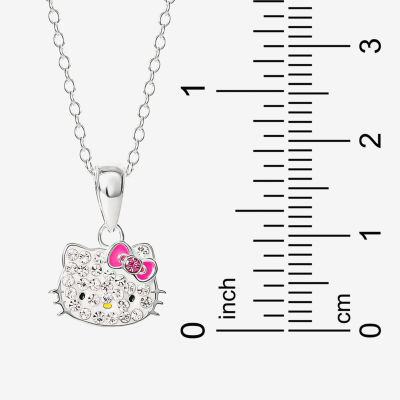 Girls White Crystal Sterling Silver Hello Kitty Pendant Necklace