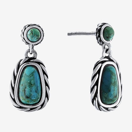 Womens Enhanced Blue Turquoise Sterling Silver Drop Earrings, One Size