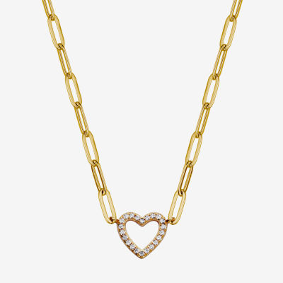 Paris 1901 By Charles Garnier Womens White Cubic Zirconia 18K Gold Over Silver Heart Pendant Necklace