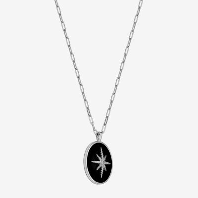 North Star Womens 4 1/2 CT. T.W. Black Agate Sterling Silver Star Pendant Necklace