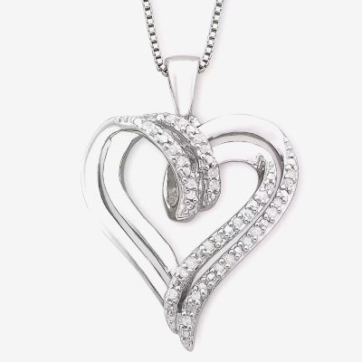 1/10 CT. T.W. Diamond Double-Heart Sterling Silver Pendant Necklace
