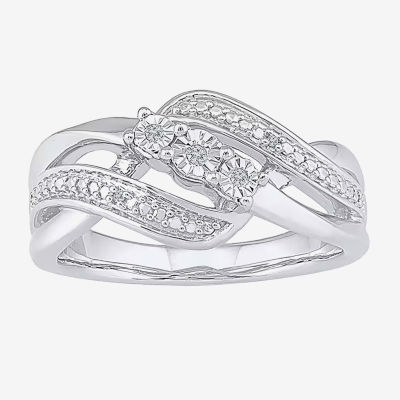 Womens Diamond Accent Natural White Sterling Silver Crossover Cocktail Ring