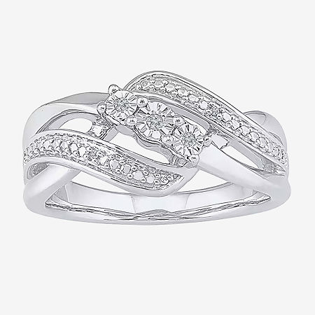 Womens Diamond Accent Natural White Diamond Sterling Silver Crossover Cocktail Ring, 8