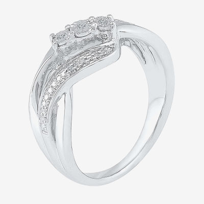 Womens Diamond Accent Natural White Sterling Silver Crossover Cocktail Ring