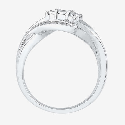 Womens Diamond Accent Natural White Sterling Silver Crossover Cocktail Ring