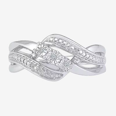 Womens Diamond Accent Mined White Sterling Silver Crossover Cocktail Ring