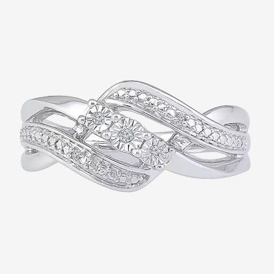 Womens Diamond Accent Natural White Sterling Silver Crossover Cocktail Ring