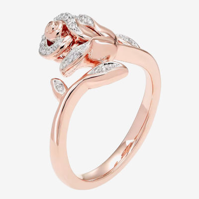 Enchanted Disney Fine Jewelry 1/10 CT.T.W. Natural Diamond 14K Rose Gold Over SIlver "Beauty and the Beast" Ring"