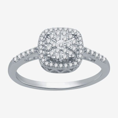 (H-I / I1) Womens 1/4 CT. T.W. Lab Grown White Diamond Sterling Silver Cushion Halo Cocktail Ring