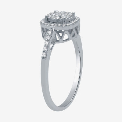 (H-I / I1) Womens 1/4 CT. T.W. Lab Grown White Diamond Sterling Silver Cushion Halo Cocktail Ring