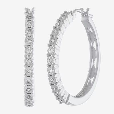 Womens 1/4 CT. T.W. Natural White Diamond Sterling Silver 26mm Hoop Earrings