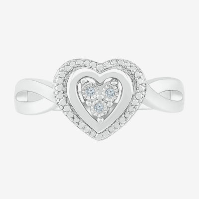 Womens Diamond Accent Natural Sterling Silver Heart Cocktail Ring