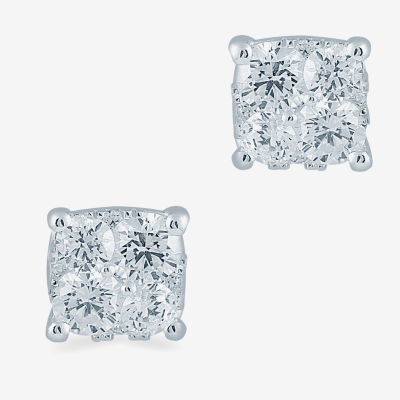 1 CT. T.W. Natural White Diamond Sterling Silver 6.1mm Stud Earrings