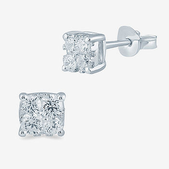 Diamond Square Cluster Stud Earrings (1/2 Ct. t.w.) in Sterling Silver - Sterling Silver