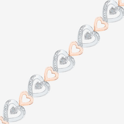 1/10 CT. T.W. Natural White Diamond 14K Rose Gold Over Silver Heart 7.25 Inch Tennis Bracelet