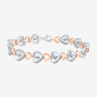 1/10 CT. T.W. Natural White Diamond 14K Rose Gold Over Silver Heart 7.25 Inch Tennis Bracelet