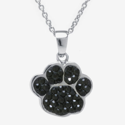 Sparkle Allure Paw Print Womens Black Pure Silver Over Brass 18 Inch Pendant Necklace