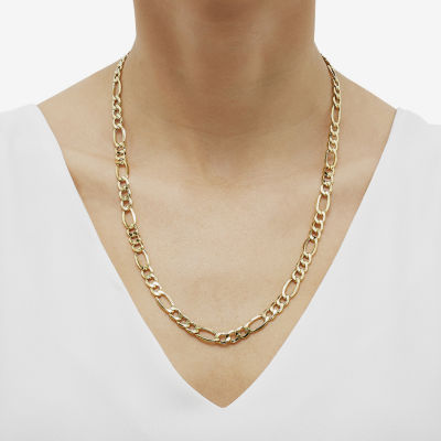 Mens 10K Yellow Gold 22" 7.5mm Hollow Figaro Chain Necklace