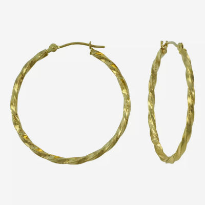 14K Yellow Gold  28mm Textured Hoop Earrings