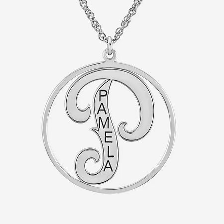 Personalized 25mm Initial and Name Circle Pendant Necklace, One Size, White