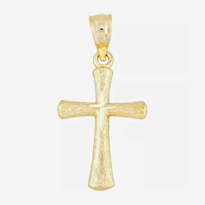 14K Yellow Gold Diamond-Cut Mini Cross Charm 