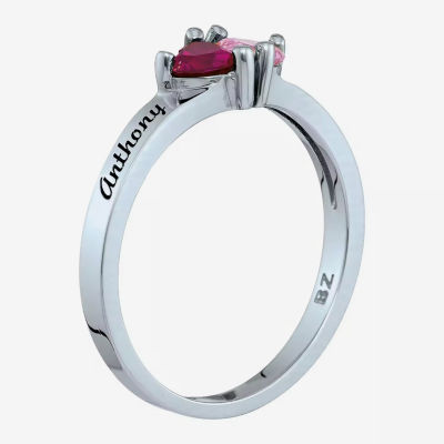 Sterling Silver Personalized Ring With 2 Simulated Birthstones – Custom Engraved Names Promise/Mother-Daughter Ring - View #4