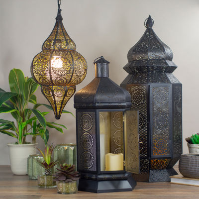 21.5'' and Gold Moroccan Style Pillar Candle Table Lantern