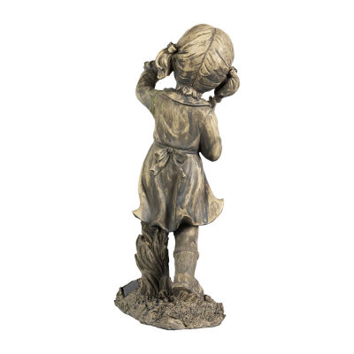 18'' Distressed Gray Girl with Cell Phone Solar Powered LED Lighted Outdoor Patio Garden Statue