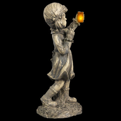 18'' Distressed Gray Girl with Cell Phone Solar Powered LED Lighted Outdoor Patio Garden Statue