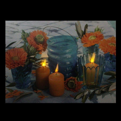 15.75'' LED Flickering Candles and Flowers Glass Candles Canvas Wall Art