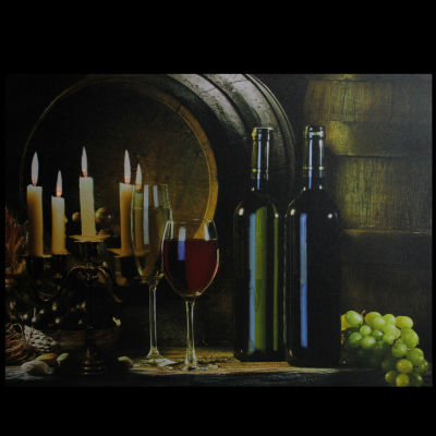 15.75'' LED Lighted Flickering Candles and Wine Canvas Wall Art Decor