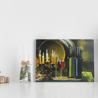 15.75'' LED Lighted Flickering Candles and Wine Canvas Wall Art Decor